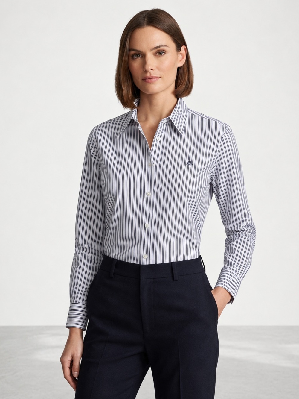 Lauren Ralph Lauren Purple Striped Non-Iron Shirt L Preppy Dark Academia Office